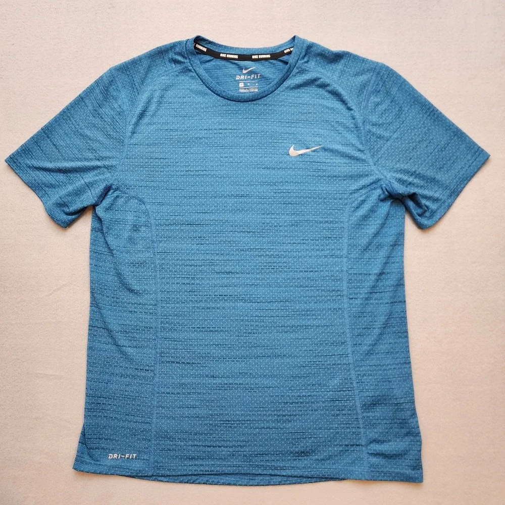 Nike Running Dri-FIT Blue Heathered Short Sleeve T-Shirt Mens Medium 718348-438